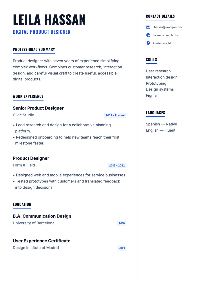 Blue Founder resume preview