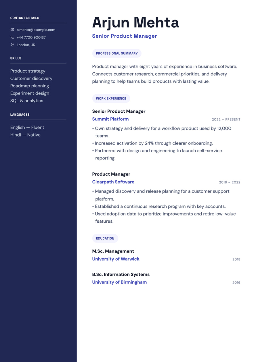 Product Strategy resume preview