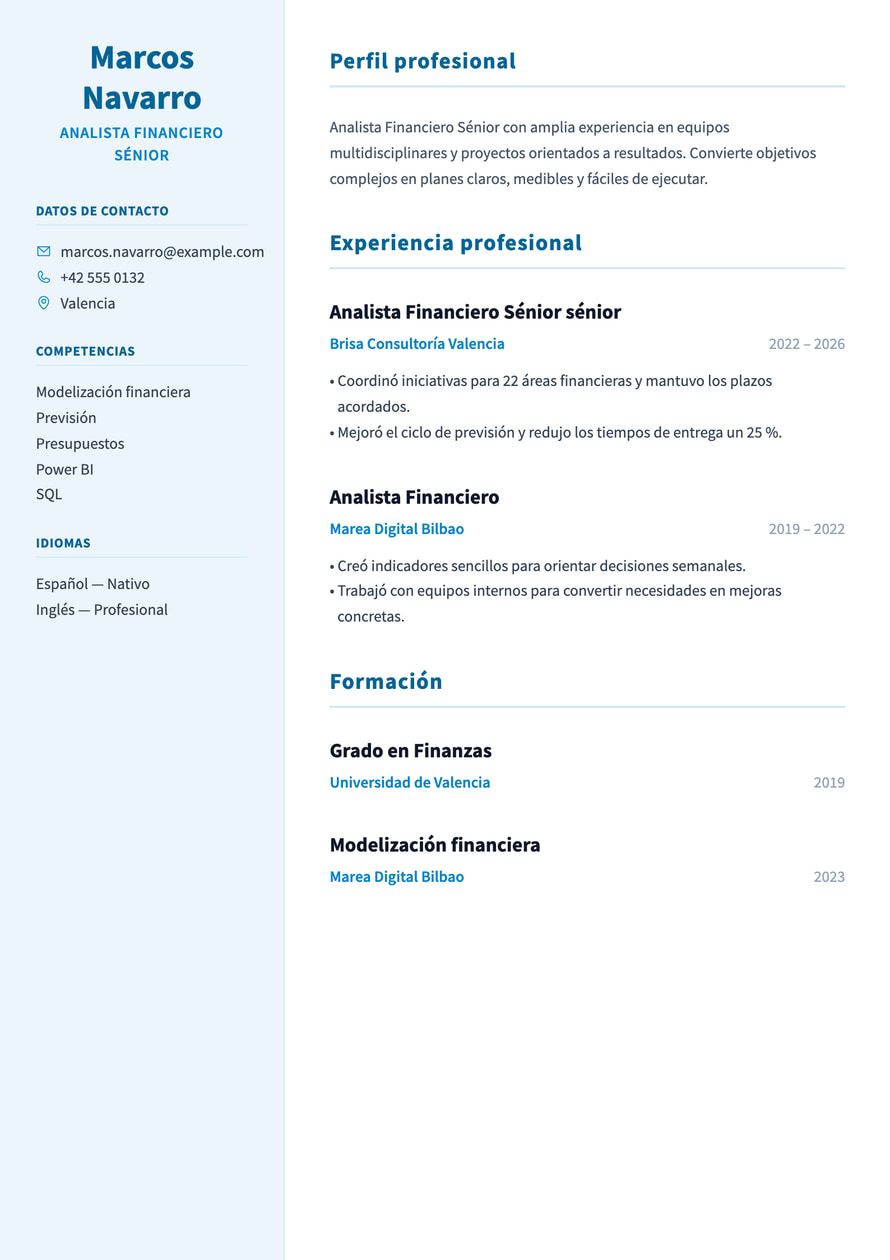 Finance Sidebar resume preview