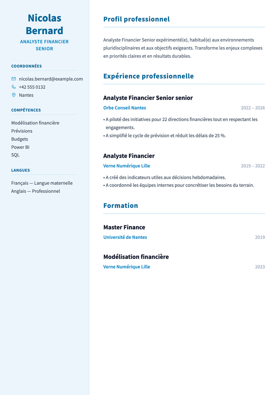 Finance Sidebar resume preview