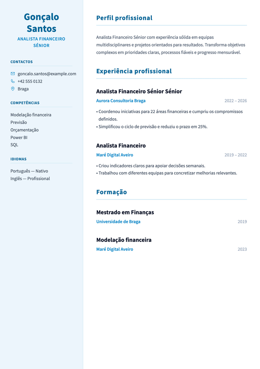 Finance Sidebar resume preview