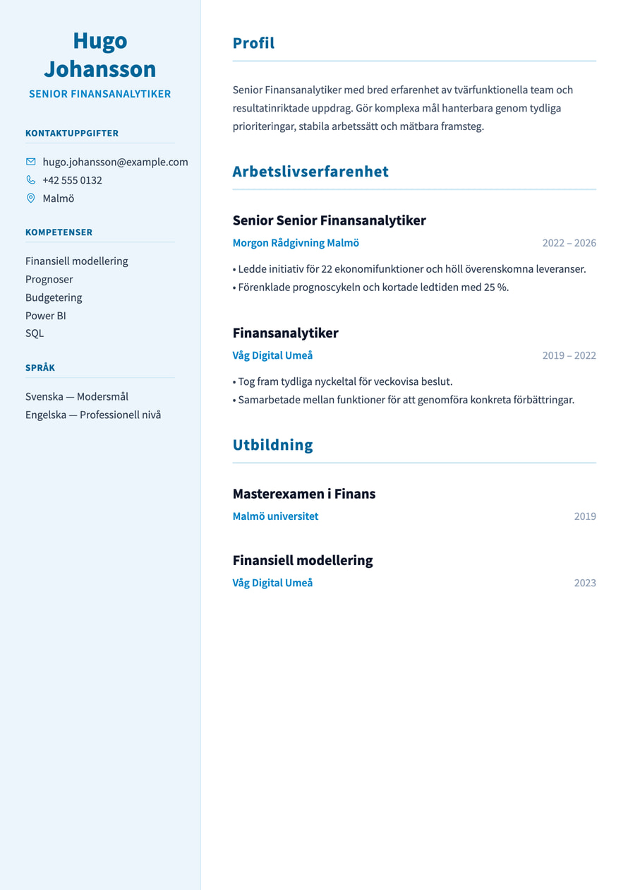 Finance Sidebar resume preview