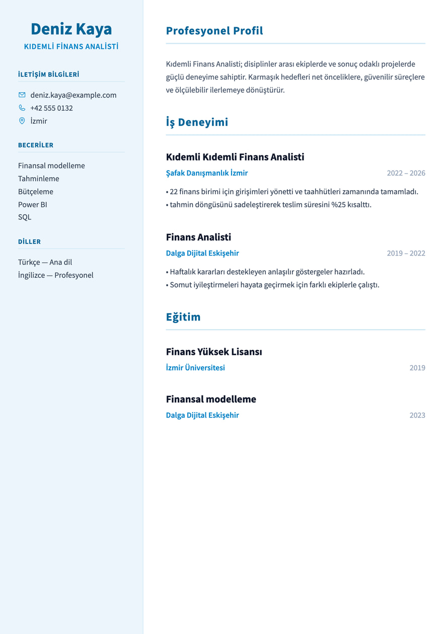 Finance Sidebar resume preview