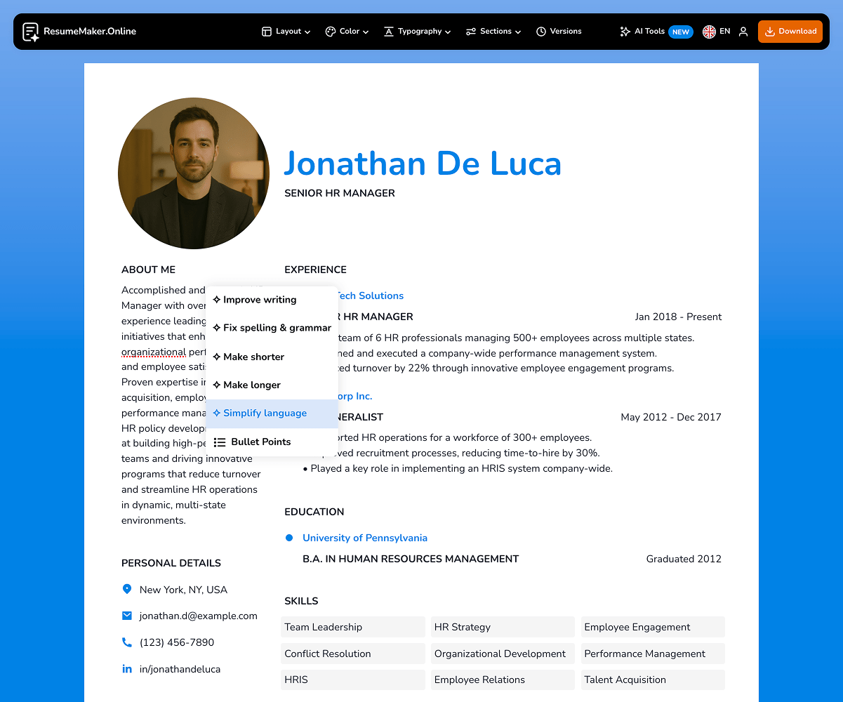 resume writing assistant